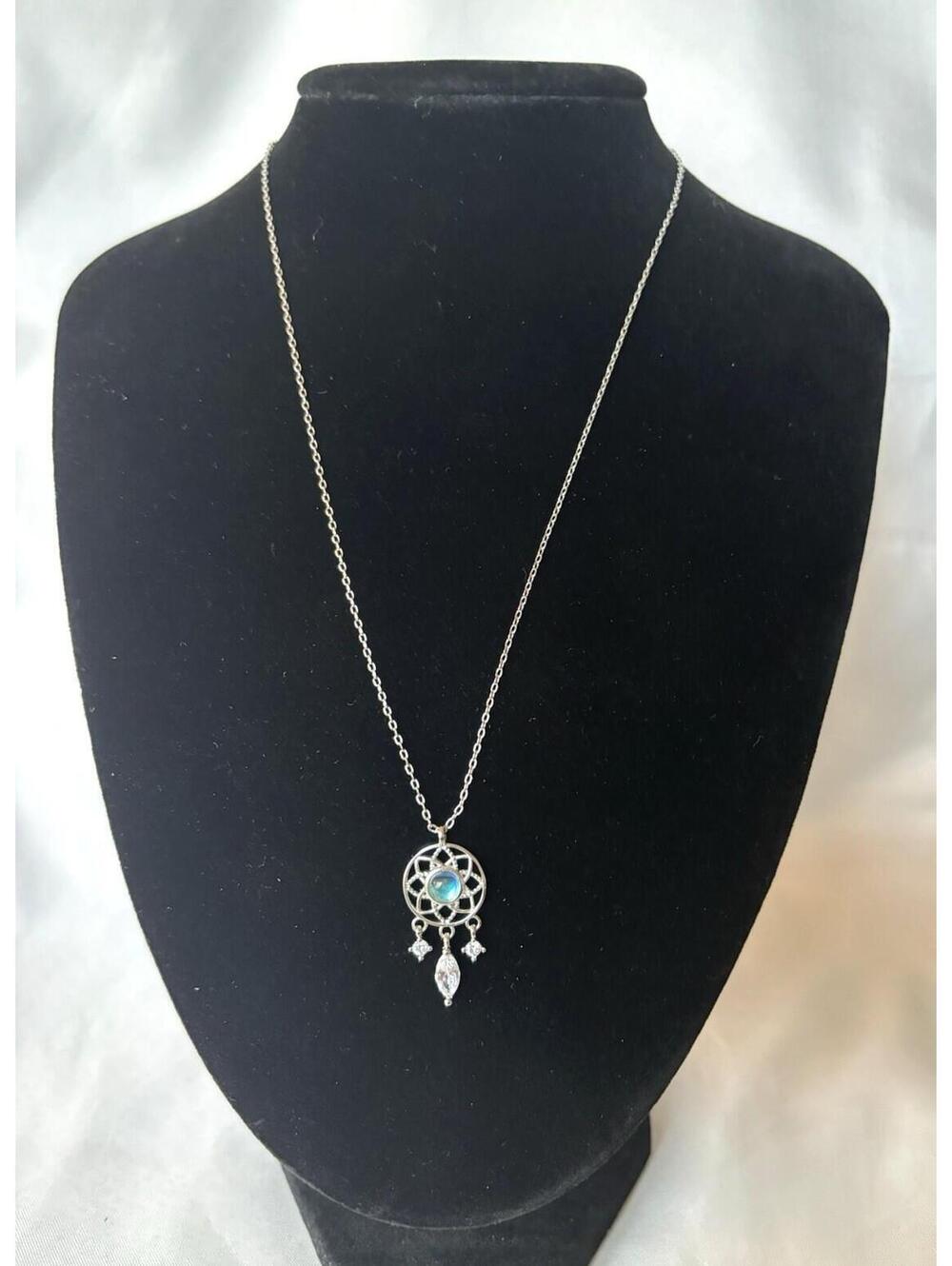 925s Sterling Silver Dream Catcher Necklace Women's Blue Terqioise Gemstone